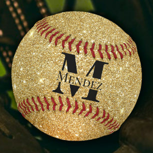 Balle De Baseball Baseball noir personnalisé avec paillettes en or 1