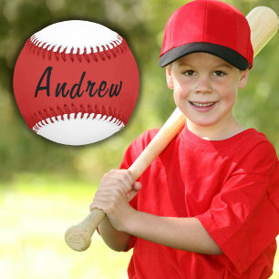 Balle De Baseball Baseball personnalisable avec nom rouge et blanc