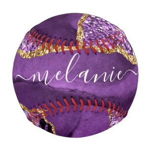 Balle De Baseball Baseball Personnalisé Pailleté Or Violet Nom