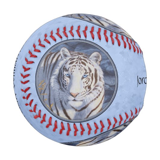 Balle De Baseball Beau tigre blanc aux yeux bleu cristal (Devant Gauche)