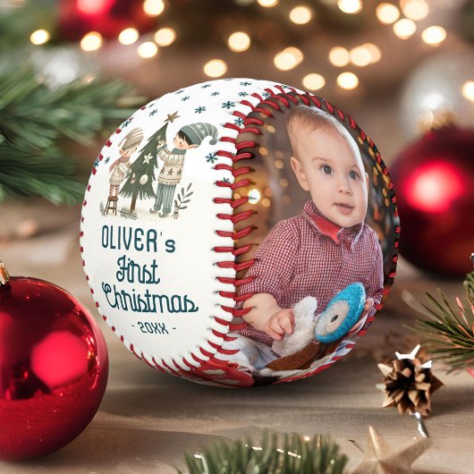 Balle De Baseball Bébé mignon 1er Arbre de Noël Dessin 2 Photos