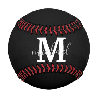 Balle De Baseball black and white monogram personalized inital