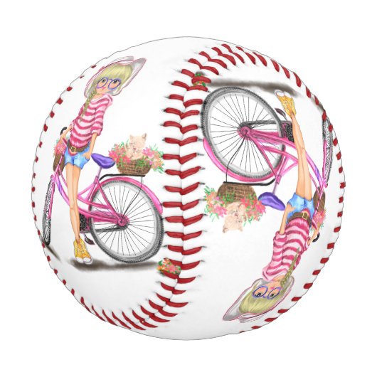 Balle De Baseball Blonde fille de baseball avec vélo rose (Angle)