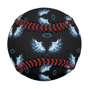 Balle De Baseball Blue Glowing Angel Wings on black background