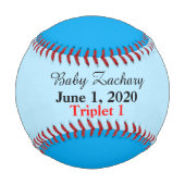 Balle De Baseball Blue Triplet Boy Stats de naissance (Devant)