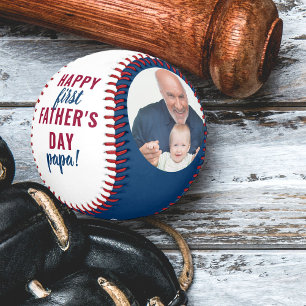 Balle De Baseball Bonne première Fête des pères Papa 2 Photo Bleu Bl