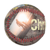 Balle De Baseball Cadeau pour papa Effet bois #1 Papa (Devant Gauche)