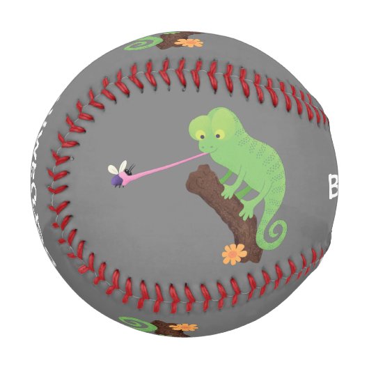 Balle De Baseball Caricature de lézard de caméléon vert joyeux (Devant Gauche)
