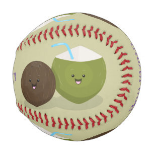 Balle De Baseball Caricature de noix de coco kawaii joyeux