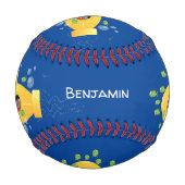 Balle De Baseball Caricature de poisson sous-marin jaune mignon (Devant)