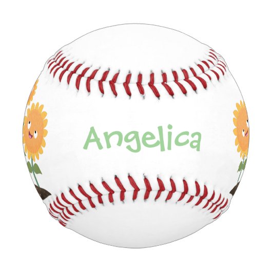 Balle De Baseball Caricature joli tournesol souriant illustration (Devant)