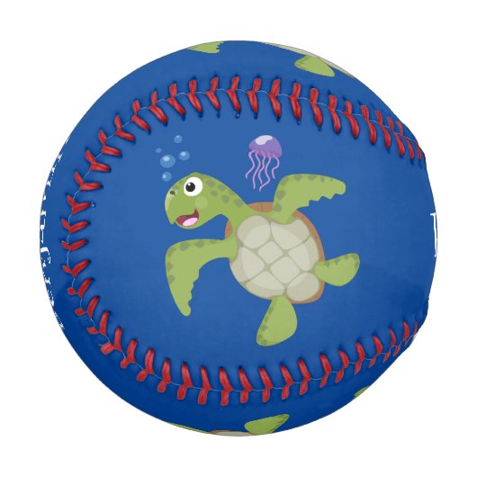 Balle De Baseball Caricature joyeuse de tortue de mer verte mignonne (Devant Gauche)