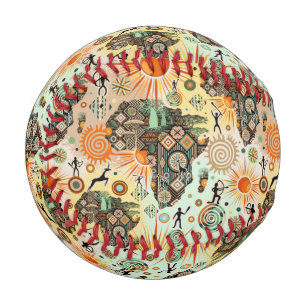 Balle De Baseball Carte d'Afrique Éléments Tribaux Décoratifs Motif
