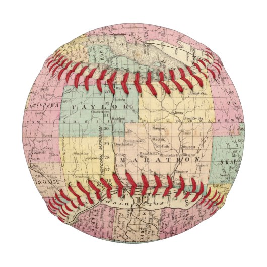 Balle De Baseball Carte de l'État du Wisconsin (Devant)