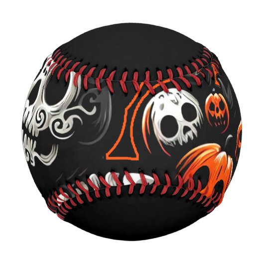 Balle De Baseball Chat éffrayant et Citrouille (Devant)