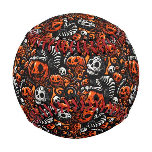 Balle De Baseball Chat éffrayant et Citrouille (Devant)