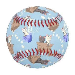 Balle De Baseball Chats en boîte et gouttes de lait sur bleu