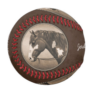 Balle De Baseball Cheval de guerre indien Pinto à Sepia