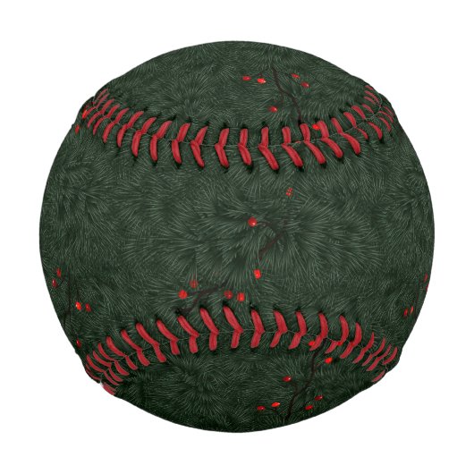 Balle De Baseball Christmas Pattern Pine Needles and Red Berries (Devant)