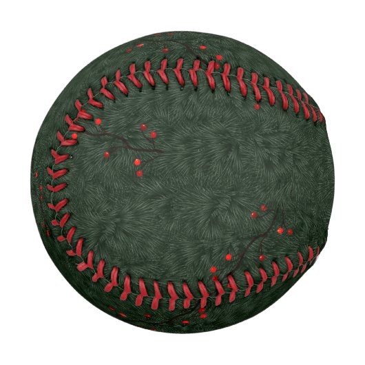 Balle De Baseball Christmas Pattern Pine Needles and Red Berries (Devant Gauche)