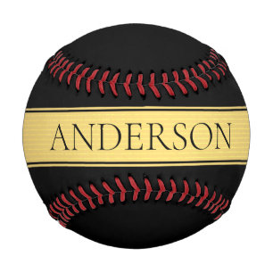 Balle De Baseball Classy Faux Gold Stripe & Black Arrière - plan ou
