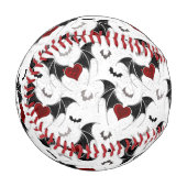 Balle De Baseball Coeur d'Halloween avec ailes de chauve-souris noir (Devant Gauche)