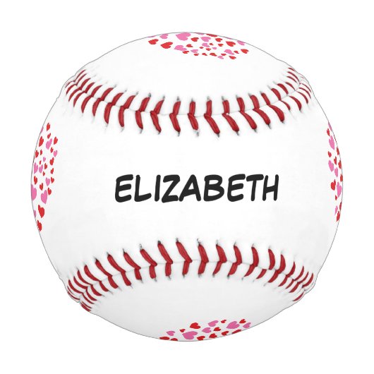 Balle De Baseball Coeurs Rouge Et Rose | Ajouter Votre Nom (Devant)