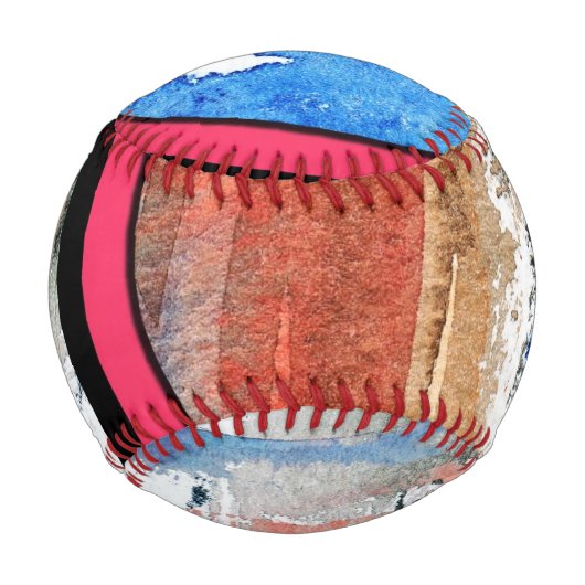 Balle De Baseball collage d'art abstrait, milieux mixtes et aquarell (Devant)