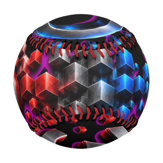 Balle De Baseball Cubes explosifs 3D - Chrome Rouge Bleu Tech Art (Dos)
