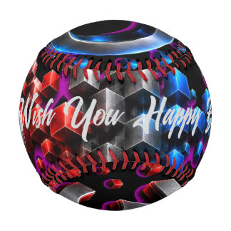 Balle De Baseball Cubes explosifs 3D - Chrome Rouge Bleu Tech Art