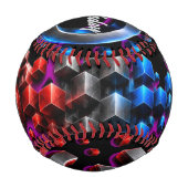 Balle De Baseball Cubes explosifs 3D - Chrome Rouge Bleu Tech Art (Devant)