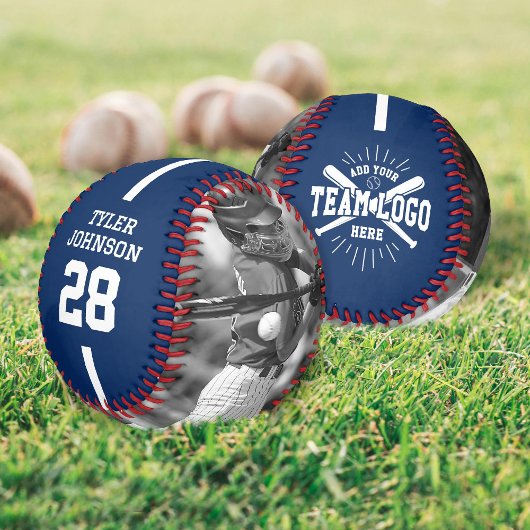 Balle De Baseball Custom Player Team Logo 2 Photo Blue