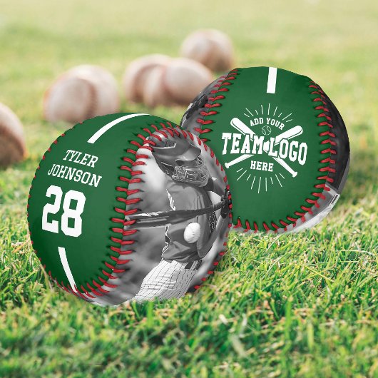 Balle De Baseball Custom Player Team Logo 2 Photo Green