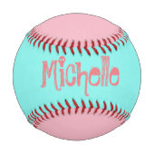 Balle De Baseball Customisé Rose Turquoise Mon Bon Chance Baseball (Devant)