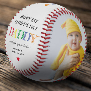 Balle De Baseball Cute Première Fête des pères Papa 2 Photo Keepsaké