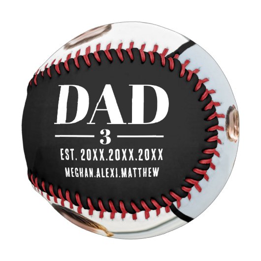 Balle De Baseball Dad Est. Year Name Number 3 Photo Bold Font (Dos Gauche)