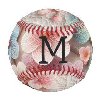 Balle De Baseball Dentelle monogramme florale rose pastel fleur de c