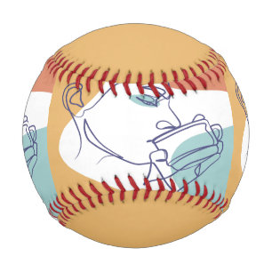 Balle De Baseball dessin d'art affiche d'une femme buvant du café