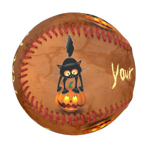 Balle De Baseball Dessin d'Halloween au chat effrayé sur Citrouille