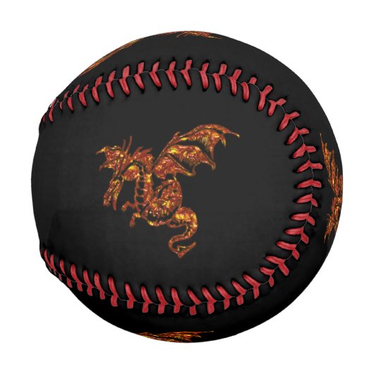 Balle De Baseball Dragon flamboyant sur noir (Dos Gauche)