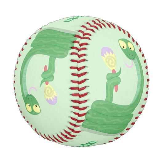 Balle De Baseball Drôle serpent vert avec caricature maraca (Angle)