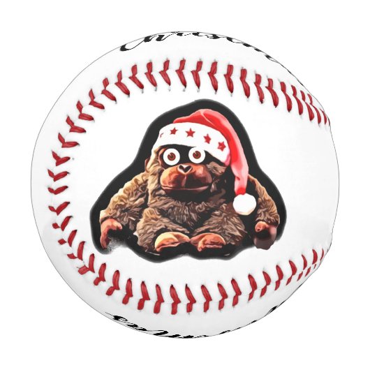 Balle De Baseball Drôle singe de Noël sur chapeau santa (Devant Gauche)