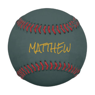 Balle De Baseball Écriture moderne vert foncé en lettres dorées