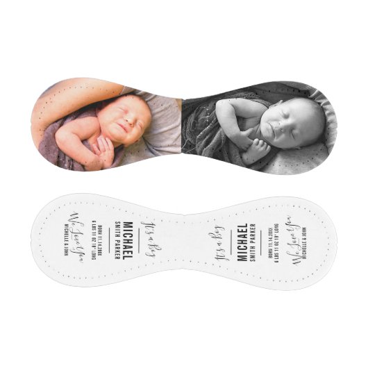 Balle De Baseball Élégant Faire-part de naissance blanc 2 Photos Nom (Panneaux)