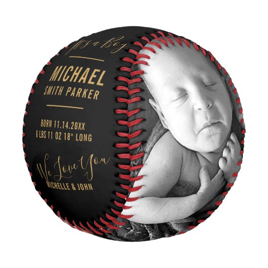 Balle De Baseball Elegant Gold Black Baby Faire-part de naissance 2  (Angle)