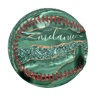 Balle De Baseball Emerald Green Gold Baseball avec nom personnalisé