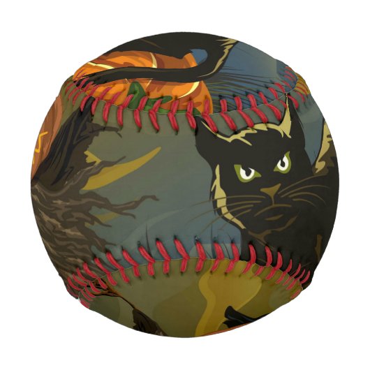 Balle De Baseball Épouvantail de chat noir et citrouille (Dos)