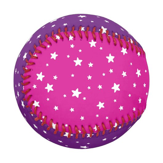 Balle De Baseball Étoiles blanches sur baseball violet et rose (Devant Gauche)