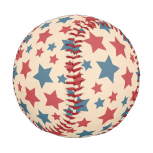Balle De Baseball Étoiles rouges et bleues, 4 juillet, fond beige
