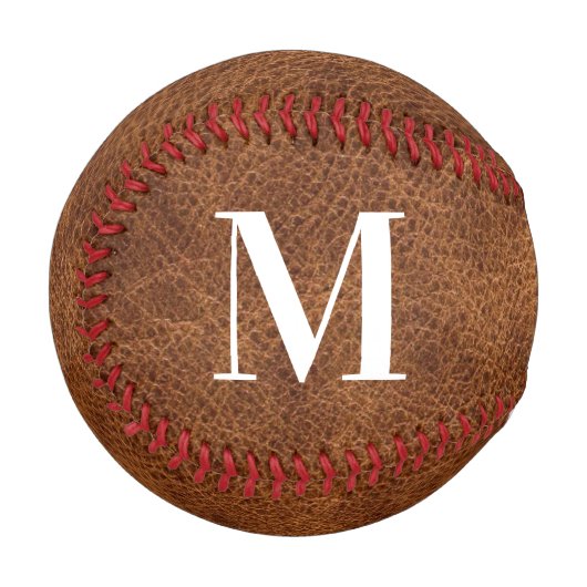 Balle De Baseball Faux cuir marron moderne Monogramme (Devant Gauche)